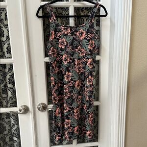 Floral Sleeveless Dress - Black and Peach